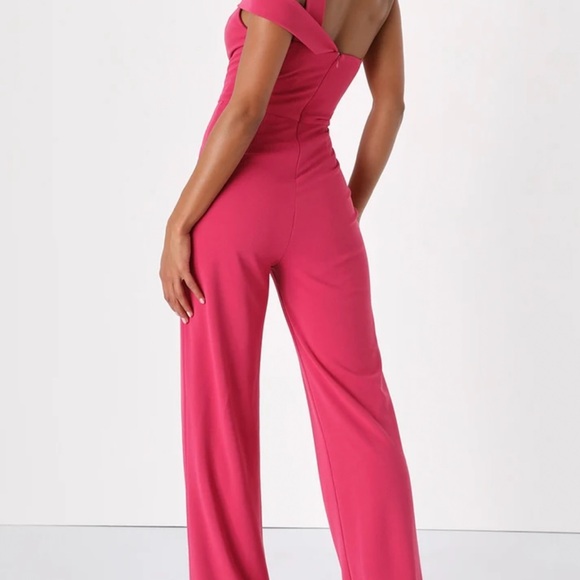 Lulu’s hot pink, one shoulder wide leg jumpsuit, new with tags - Picture 2 of 8